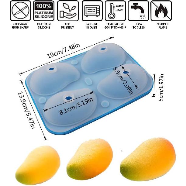 4 Holes 3D Mango Shape Cake Mold Fruit Pudding Ice Tray Mold Jelly Pastry Ice Cream Mould Mousse Cake Baking Molds