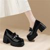 British Style Thick-heeled Small Leather Shoes Women's Versatile CM Thick-soled Early Spring Single Shoes Black Patent Leather Platform Loafers