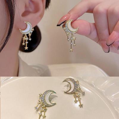 European and American New Irregular Star Moon Earrings Exquisite Fashion Personality Simple Zircon Temperament Women Earrings