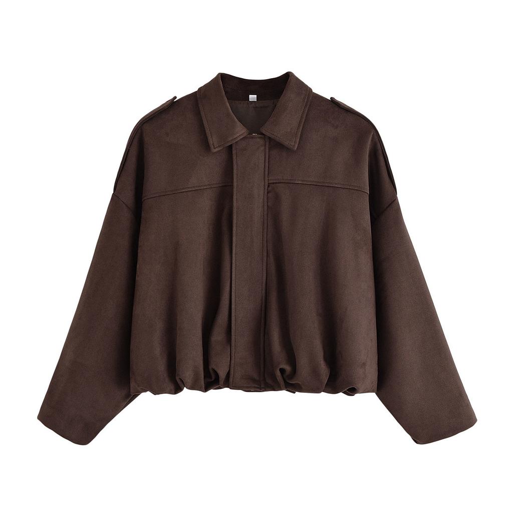 Chaqueta Bomber de Ante para Mujer Primavera Nueva Moda Manga Larga Cremallera Oversize Sólida Abrigo Bomber Chic Lady 2026 Streetwear B88824