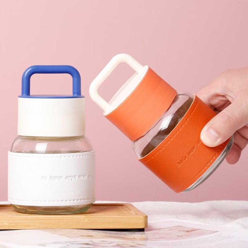 Zhenqi Chubby Portable Glass Cup with Lid, 300ml