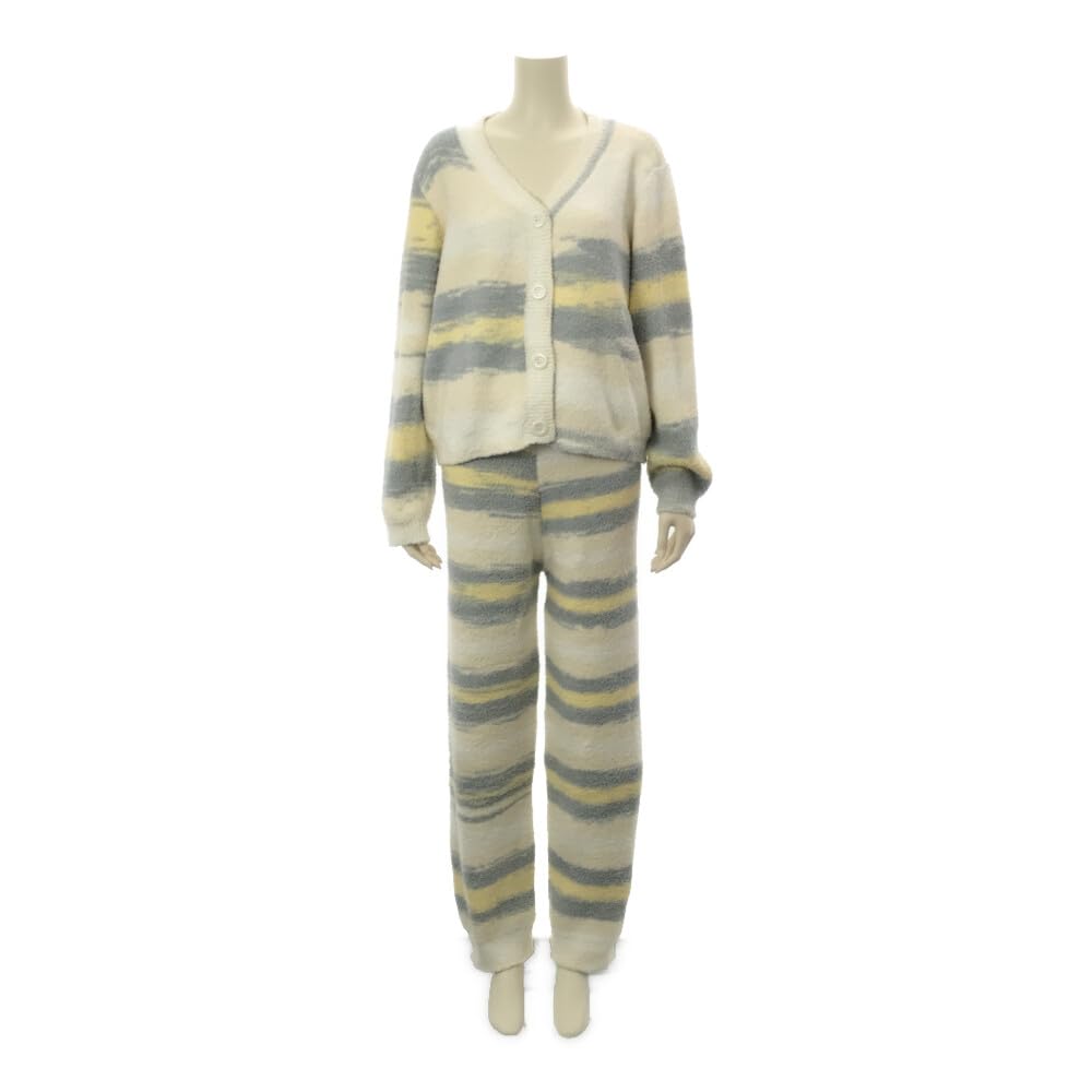 RAVIR Winter Fluffy and Cute Pajama Set and Gradient One Size Fits All Women's Loungewear, (Top Bottoms), Casual, Striped, Soft, White,