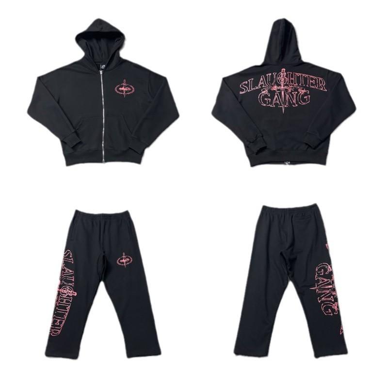Corteiz Alcatraz Retro Print Kapuzenpullover Jogginghosen Set Herren Lockerer Schnitt Streetwear
