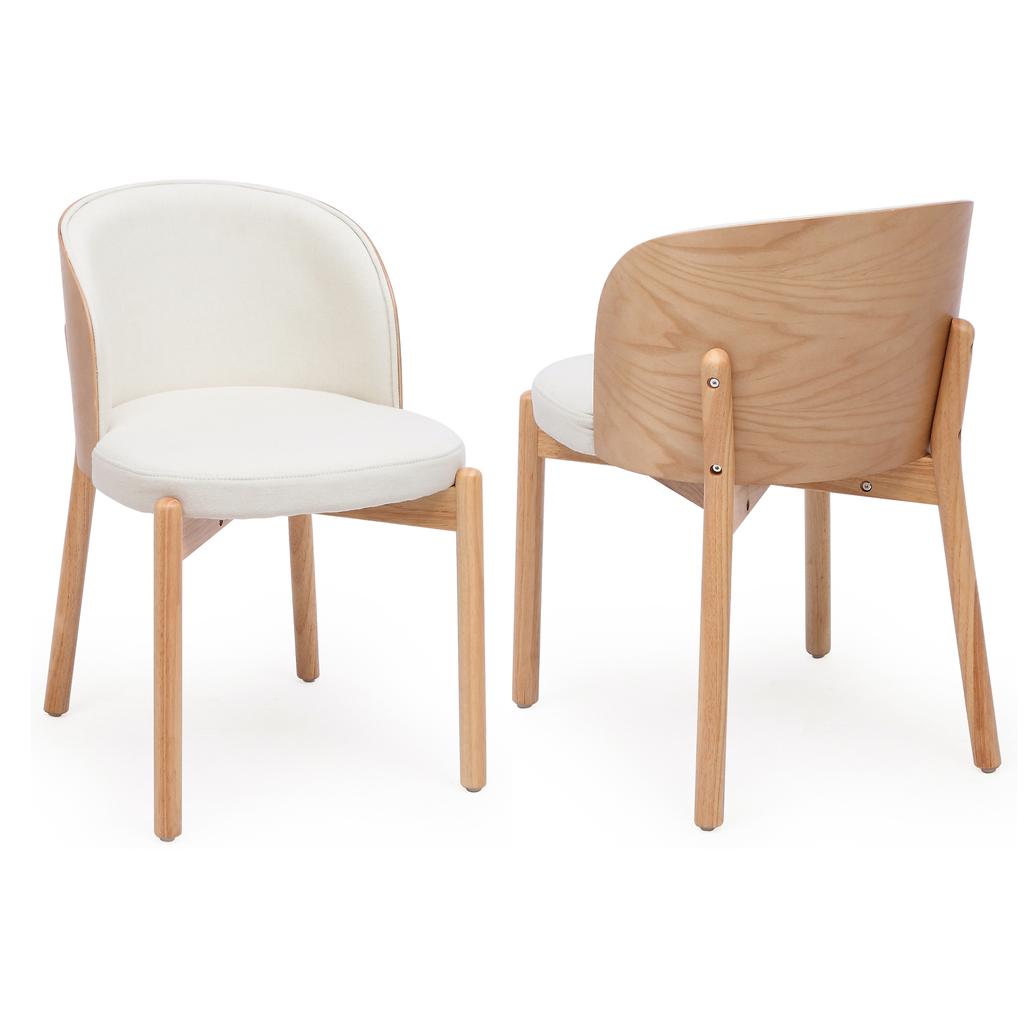 2 Dining Chairs made of Solid Wood, Comfortable and Breathable, Modern Style, Linen Fabric, Solid Ash Wood Veneer, Natural Wood Color