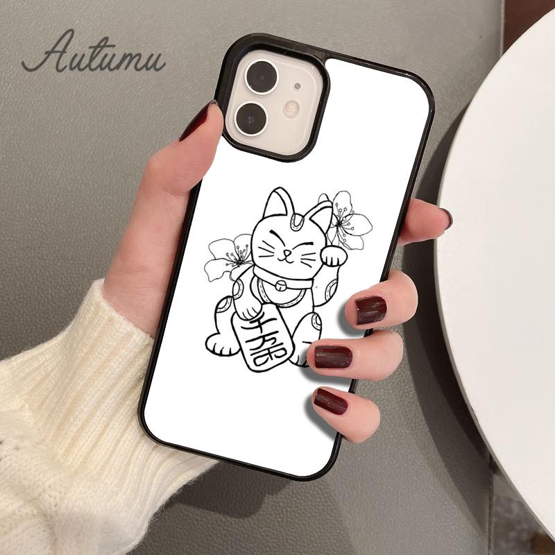 Urocze etui na telefon z kotem przynoszącym szczęście dla iPhone 11 12 13 14 Pro Max mini X XR XS SE 2020 5 6S 7 8 Plus Samsung Galaxy S21 S22 Cover shell