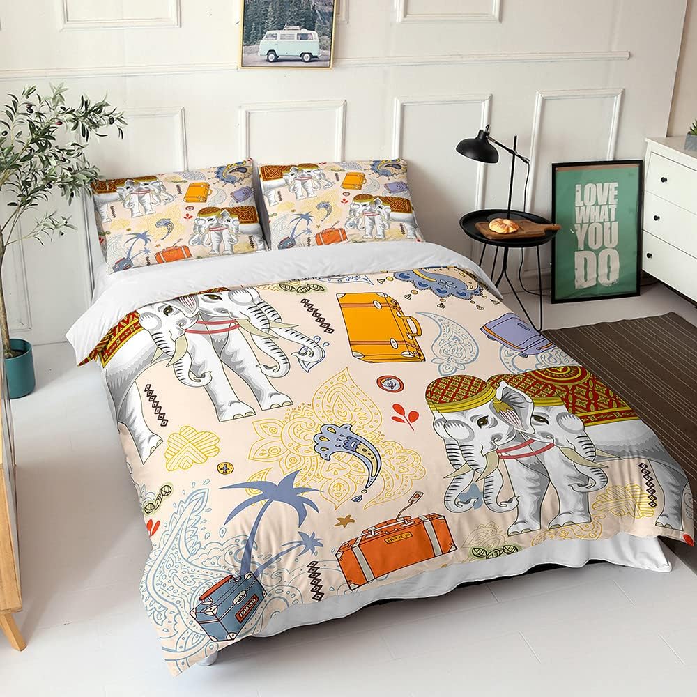 Elephant Print Bedding Set for Kids Adults,Microfiber Duvet Cover Grassland Animal Elephant Giraffe Quilt Cover with Pillowcases