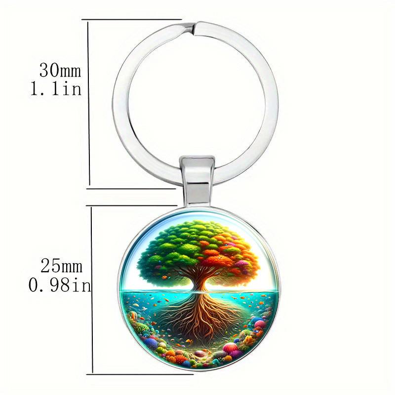Decorative Glass Keychain Featuring Bright Tree Pattern For Home And Office Keys