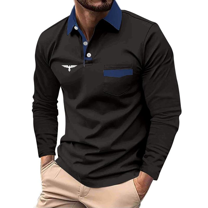 Solid Color Simple  Elegant Comfortable Men's Long Sleeved T-shirt  New Spring and Autumn Long Sleeved Lapel Button Polo Shirt