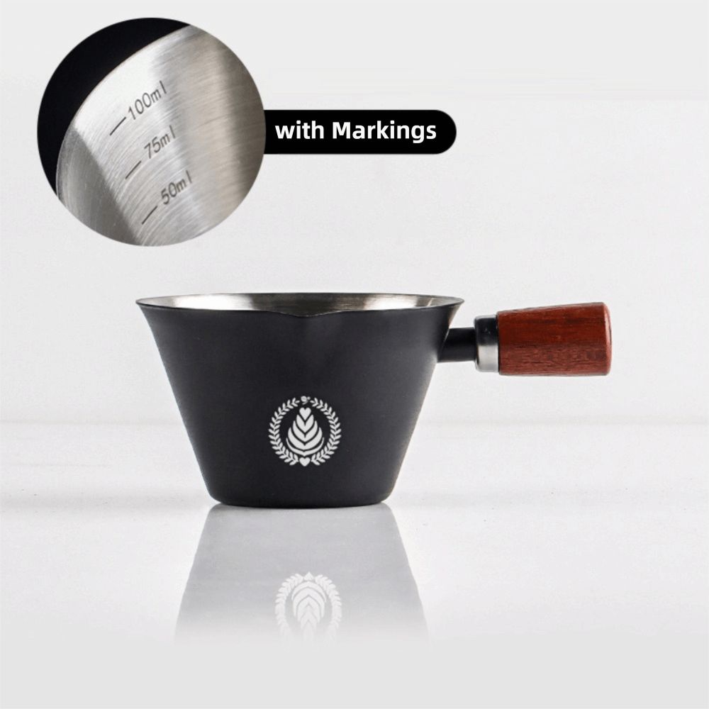 V-shaped Spout Coffee Espresso Cup Wooden Handle Coffee Extract Cup Coffee Measuring Cup  Home