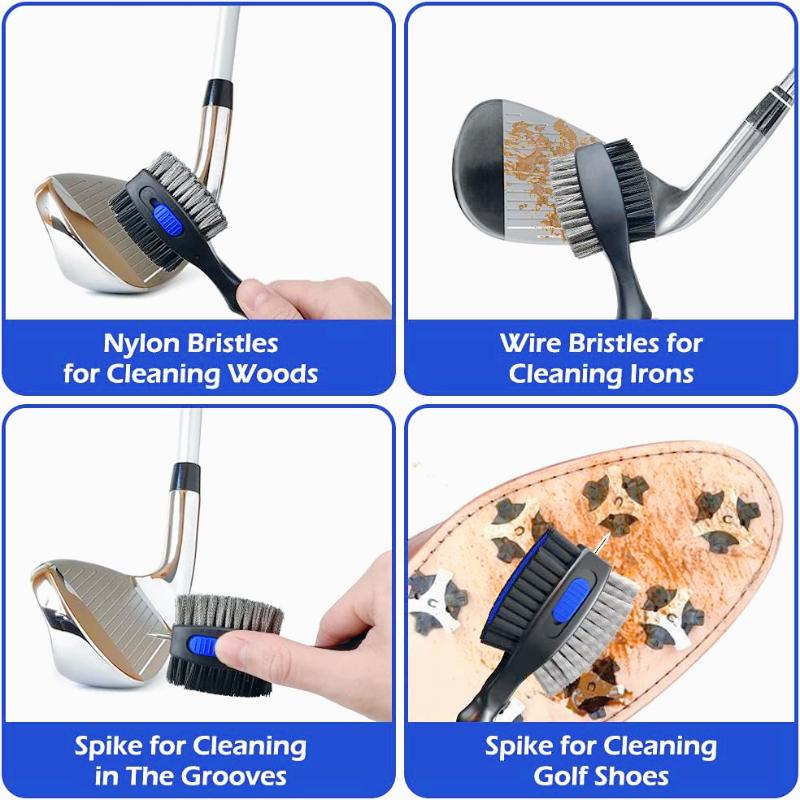 Golf Club Brushes and Groove Cleaner 2 ft Retractable Zipline Carabiner Golf Brush Head with Retractable Spike Comfortable Grip Golf Club Cleaner