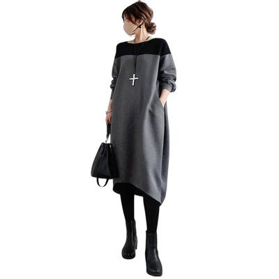 Long Sleeve Dress with Contrast Perfect for and Casual Fall and Relaxed and Stylish [kisetsumate] Women's Patterns, Spring, Resorts, Wear, Winter,