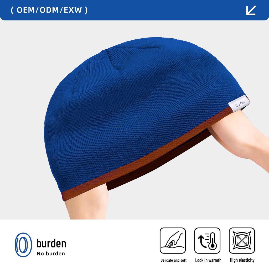 Women's Double Layer Knit Beanie for Large Heads - Color Block, Small Face Effect, Warm Wool for Autumn/Winter, Perfect for Cycling & Climbing.