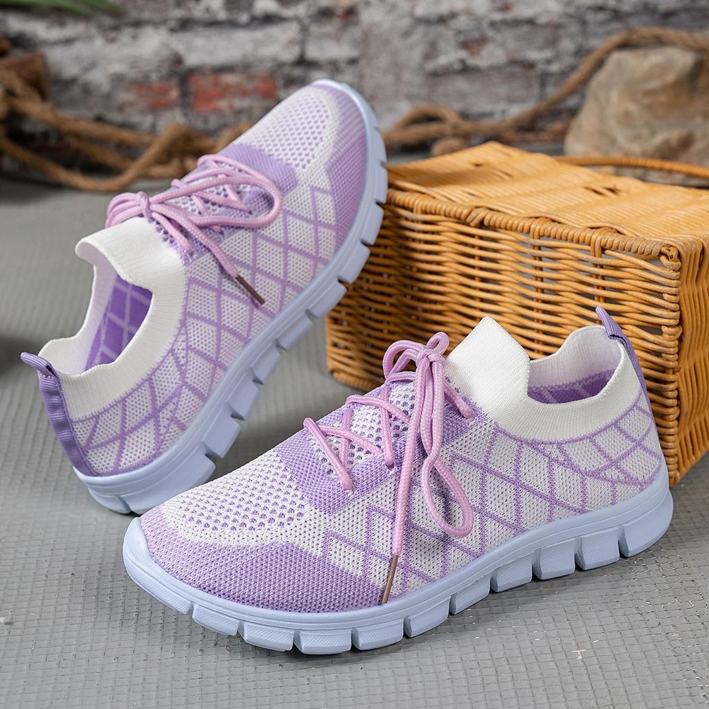Summer Fly-Woven Breathable Color Matching Large Size Sports And Leisure Shoes Platform Front Lace-Up Running Shoes
