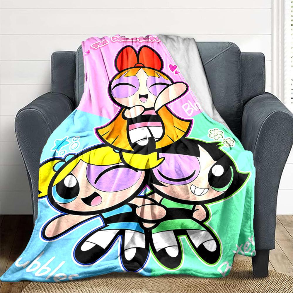 1pc Powerpuff Girls Flannel Throw Blanket Lightweight Soft Warm All Season Blanket for Sofa, Bed, Travel,L1028144