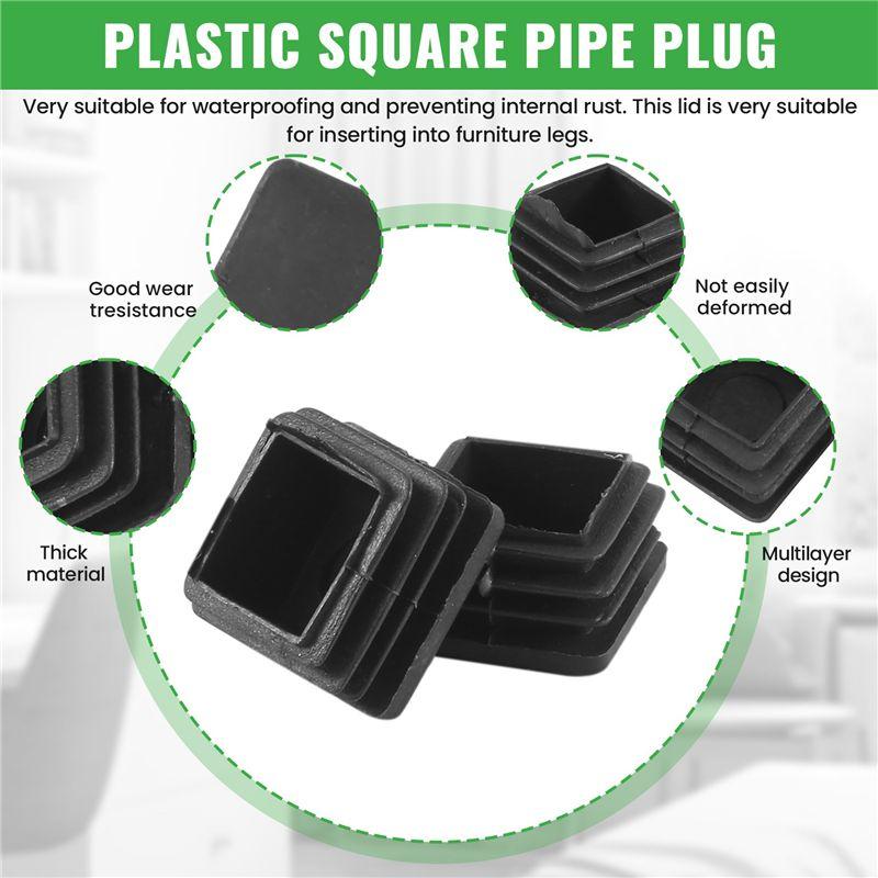 Good-Chair Leg Plastic Blanking End Cap Square Tube Insert Black 20Mmx20mm 50Pcs