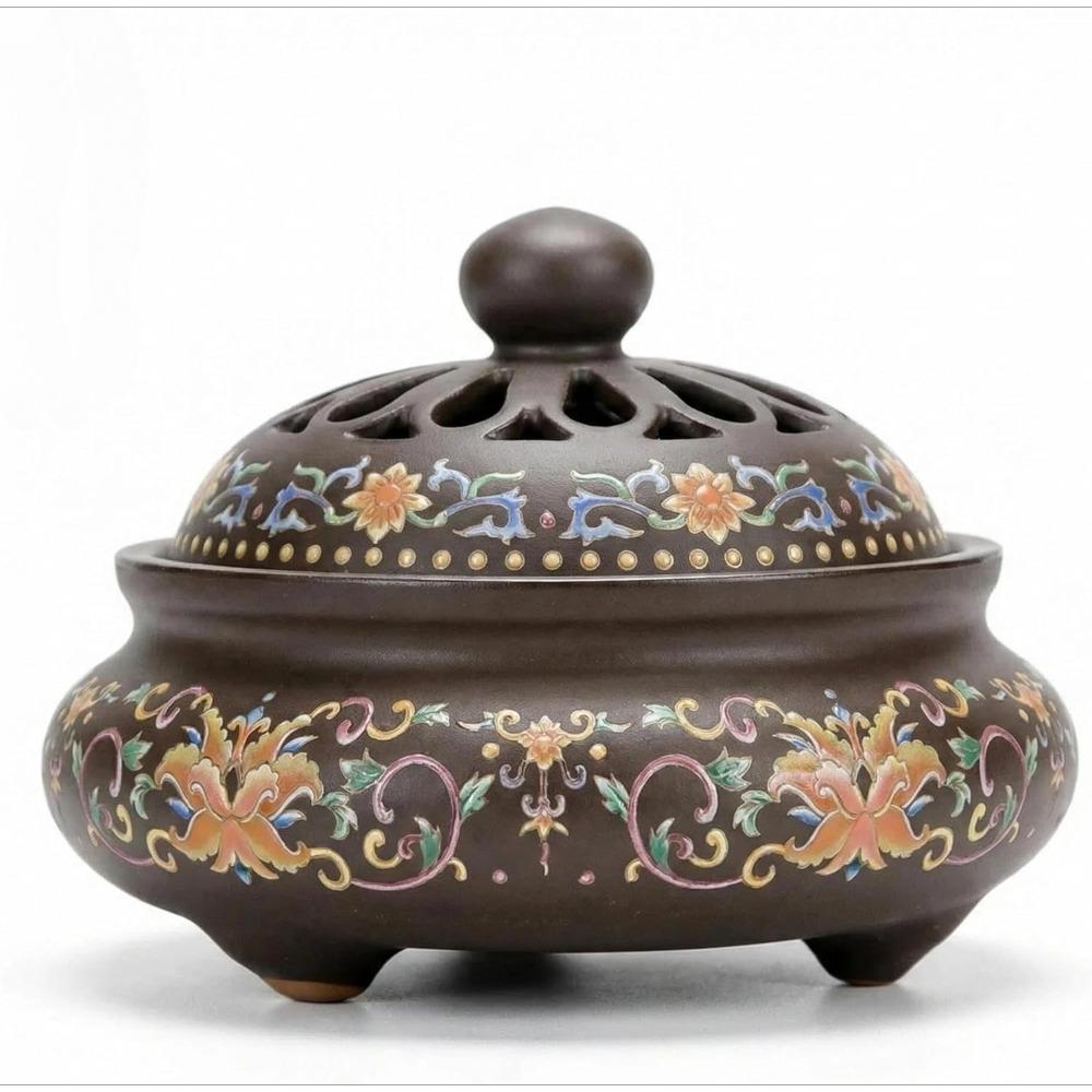 Ceramic Incense Burner, Coil Cone Enamel Incense Burner Holder, Tweezers & Brush Included - Perfect