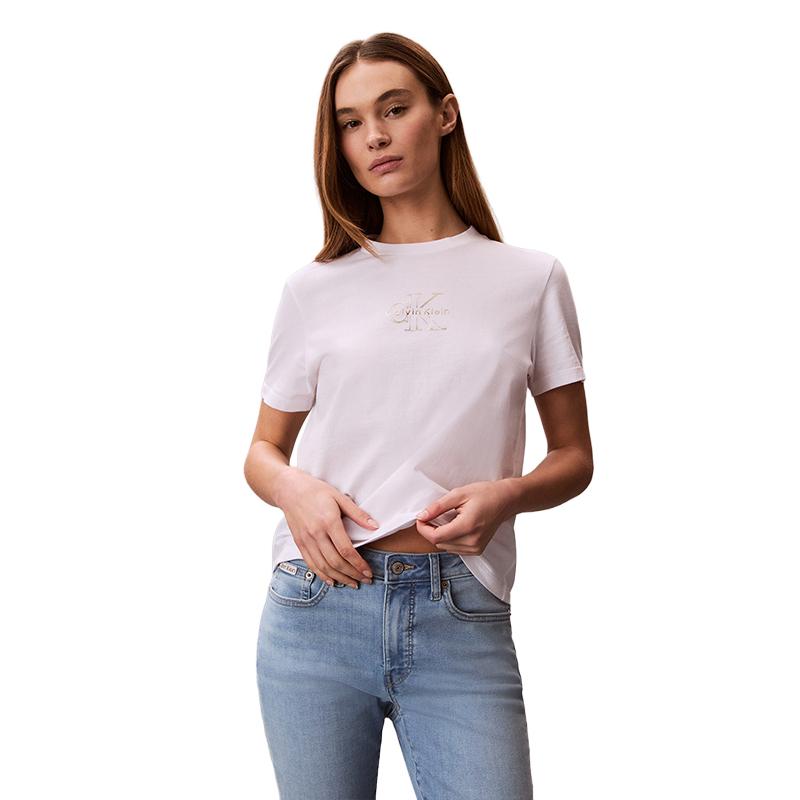 Calvin Klein Casual Commuting Letter Print Cotton Crew Neck T-Shirt Women tops 47D873G XS