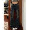 Damen Frühling Sommer Vintage Niedrige Taille Cargotaschen Micro Flare Denim Jeans Trendige Streetwear Hosen