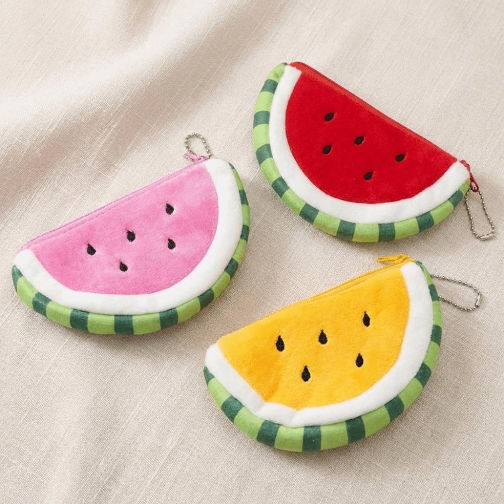 Cute Watermelon Coin Purse Zipper Cartoon Mini Card Bag Funny Plush Fruit Wallet Women