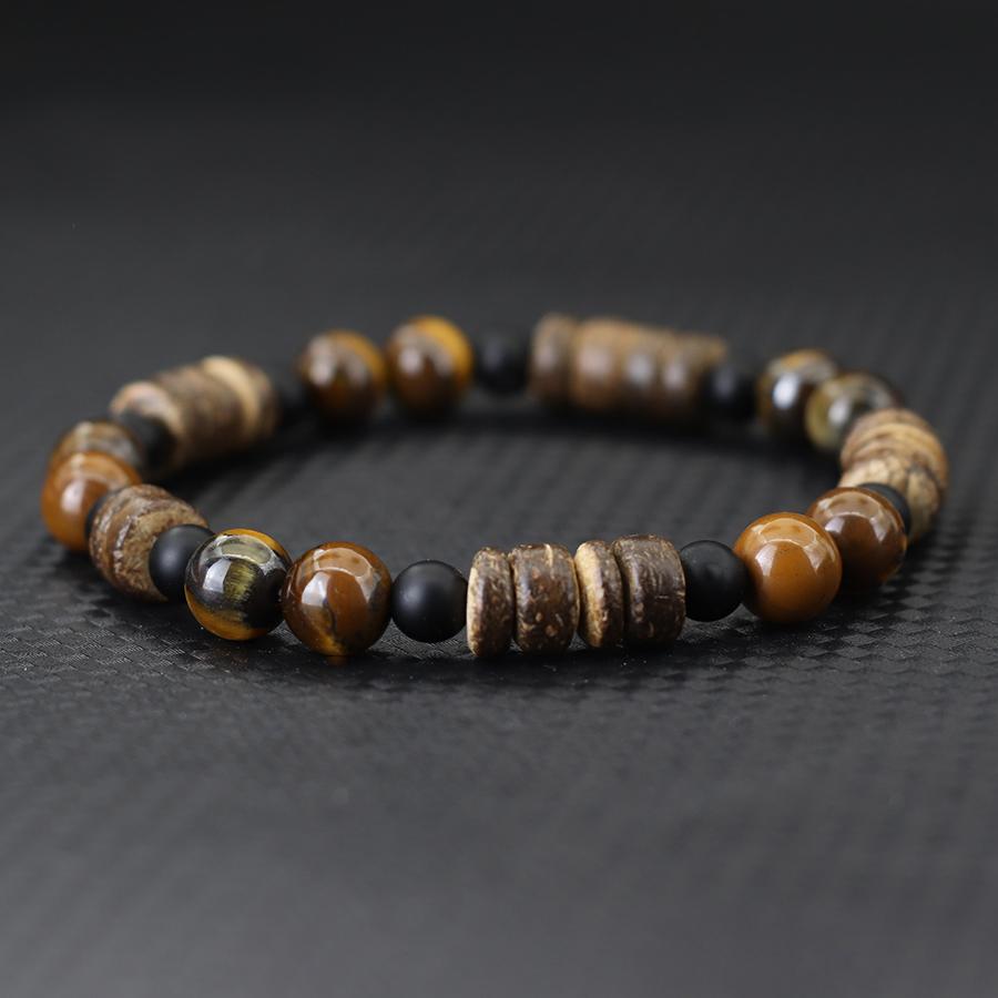 Handmade Natural Coconut Husk Beads Bracelet For Men Volcanic Rock Tiger Eyes Howlite Stone Braslet Wooden Braclet Accessories