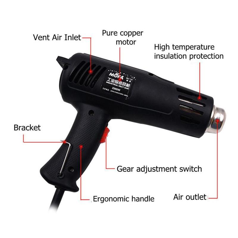 Air Gun 220V 2000W Advanced Temperatures Adjustable Electric Heat Gun Shrink Wrapping Industrial Building Hair Dryer