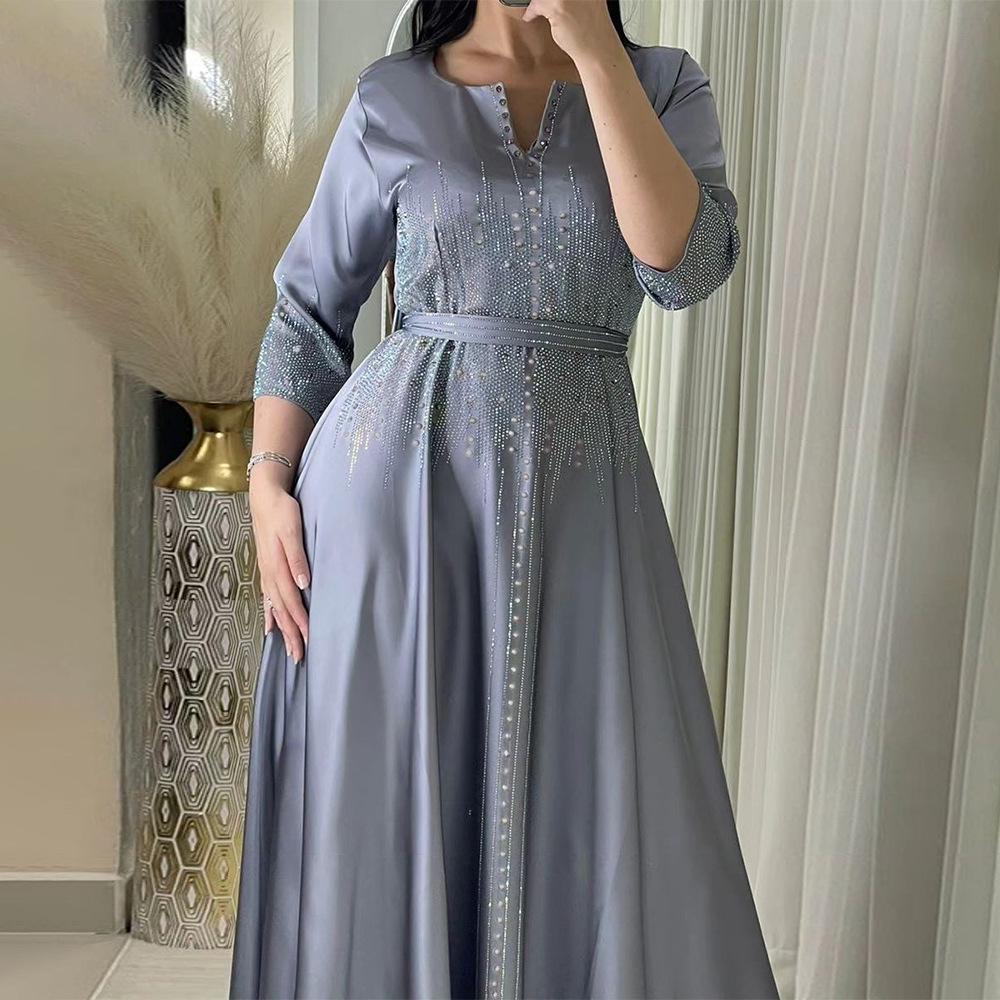 Matte Fabric Formal Dress with Rhinestone Embellishments