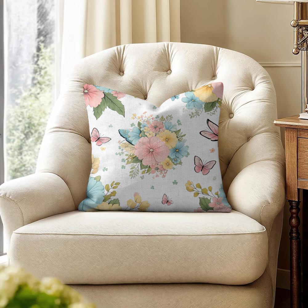 Spring Floral Cushion Cover Natural Linen Organic Fabric DoubleSided Printing Couch Pillow Covers Home Decor