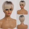 Short Straight Bob Synthetic Wigs with Bangs for Women Brown To Blonde Wig Cosplay Party Daily Heat Resistant Fiber Hair