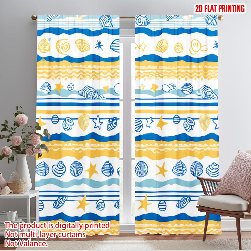 

2pcs,2D plane printing Light Filtering Curtains Colorful Summer Waves Durable 100% Polyester Fabric (without rod) Art Deco 52.50×116.00 CM 2pcs