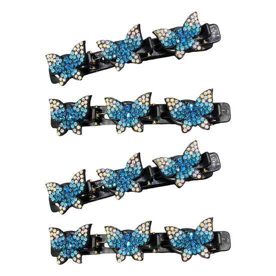 4Pcs Rhinestone Butterfly Hair Clip Head Back Braiding Hair Clamp Double Layers Hairpins Women