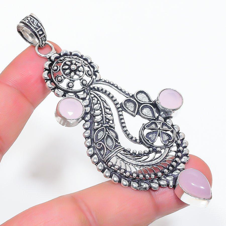 

Natural Pink Chalcedony Gemstone 925 Sterling Silver Jewelry Pendant 3.43 g3a74