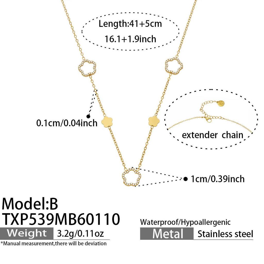 18k Gold Plated Stainless Steel Zirconia Flower Necklace & Bracelet Set with Natural Stone Beads - Light Luxury Jewelry.