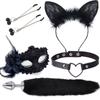 Niedlicher Fuchsschwanz Anal Plug Maske Katzenohren Stirnbänder Set Erotikspiele Nippelclip Halsband Erotik Cosplay Sexspielzeug für