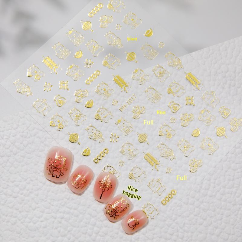 Cute Cartoon Hot Stamping Pony Nail Stickers Embossed Nail Stickers Year Of The Horse Nail Art Decoration Manicure Sticker