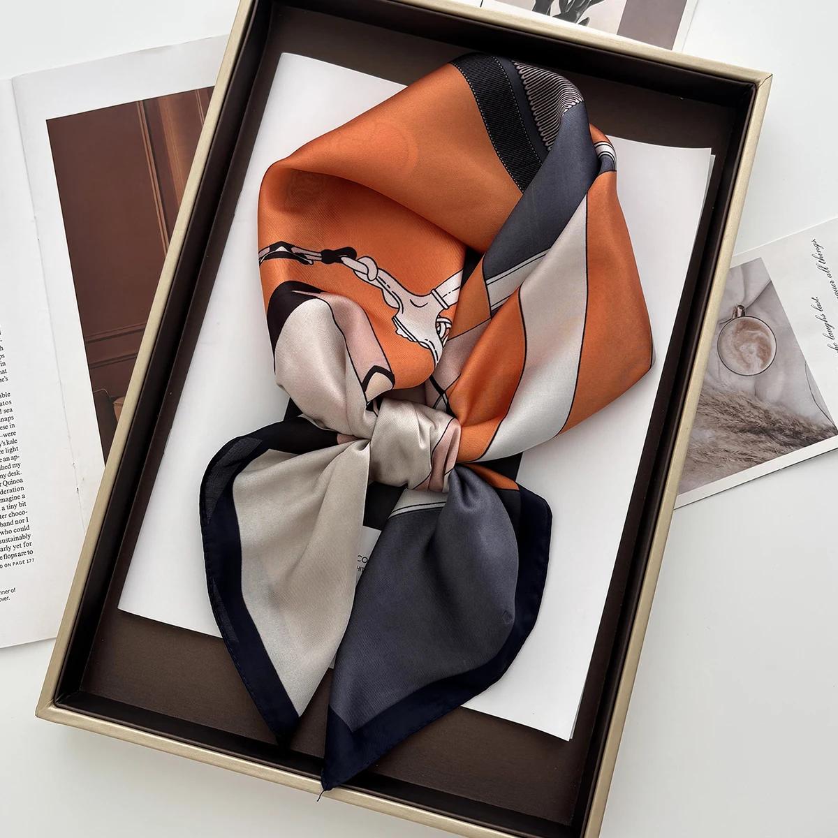 

Luxury Square Scarf for Women Soft Satin Neckerchief Female Hair Bands Fashion Ladies Bag Ribbon Headband Bandana Shawl