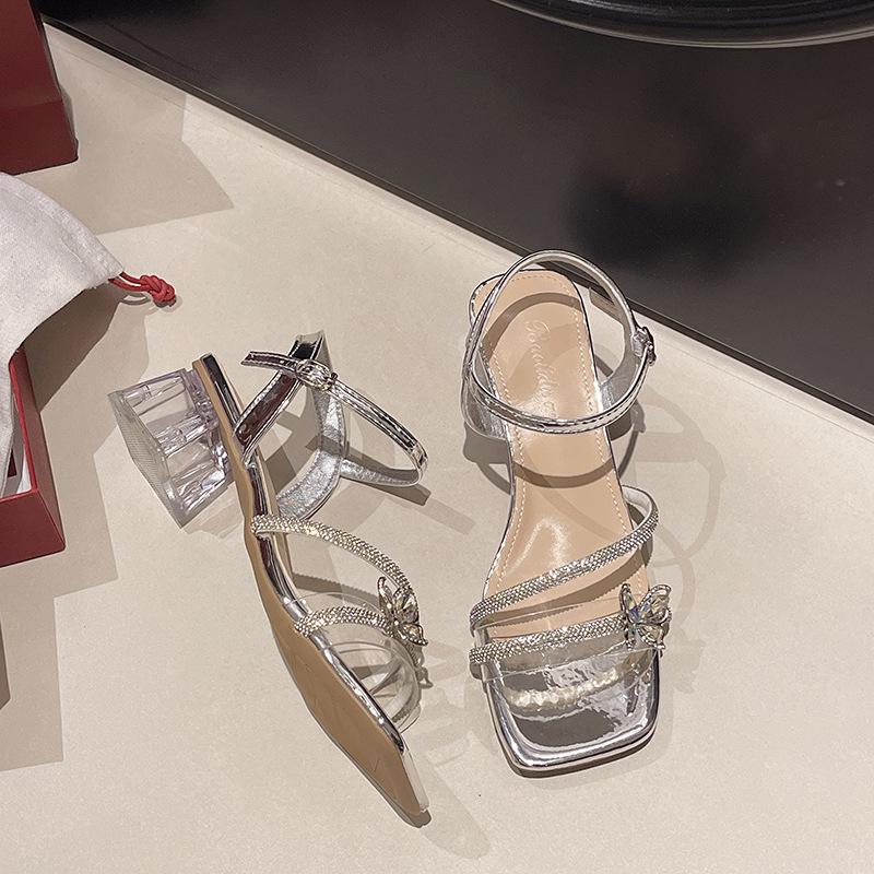 

Одно слово с босоножки на высоком каблуке женская новая летняя одежда с юбкой темпераментная модная универсальная толстый каблук мягкая подошва 40 серебряный