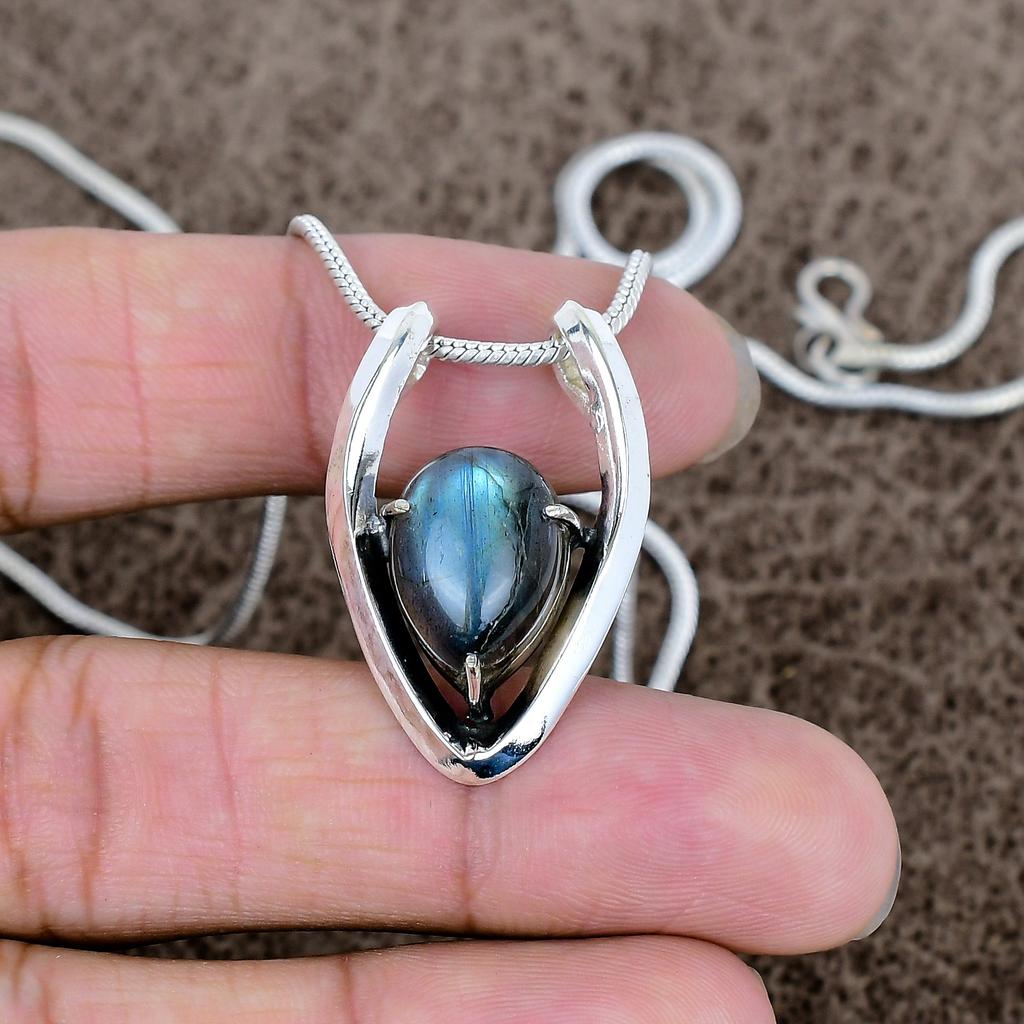 Labradorite Gemstone Handmade 925 Sterling Silver Jewelry Pendant 1.38" KKG-593