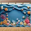 Blauwe oceaan-thema verjaardagsachtergrond koraal schelp zeester ontwerp decoratie verjaardagsfeest achtergrond banner
