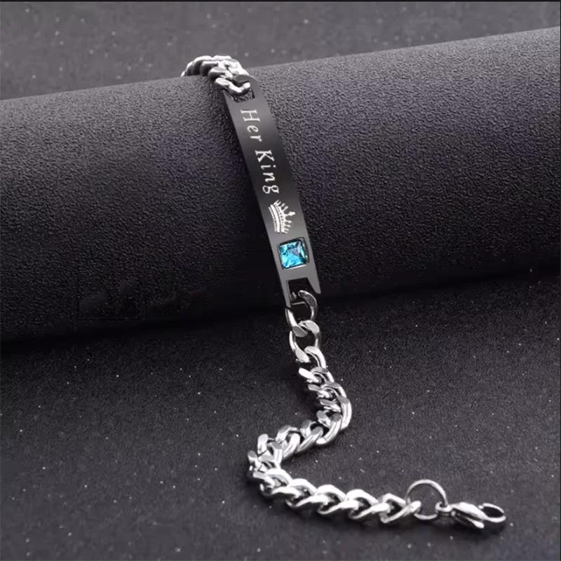 2 Style His Queen Her King Black Rose Gold Color Women's Male Chain Crystal Couple Bracelet for Men Femmo On Hands Jewelry