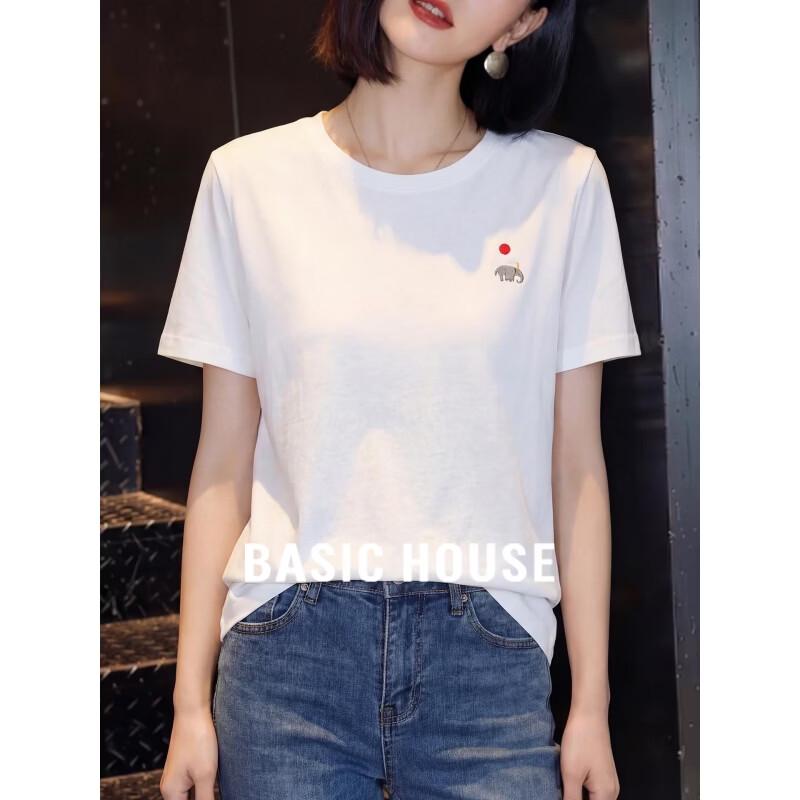 Basic House Women s Elephant Embroidered Cotton T-Shirt One Size