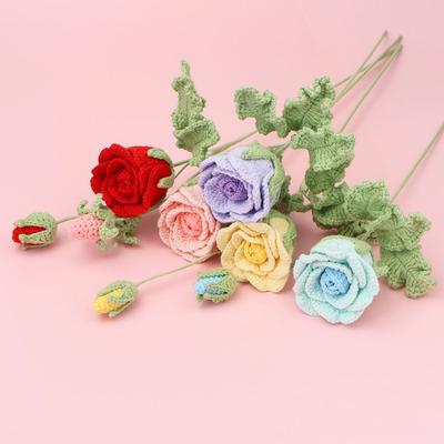 Creative Crochet Flowers Cute Handmade Flowers Artificial Roses Wedding Decoration Fake Plants