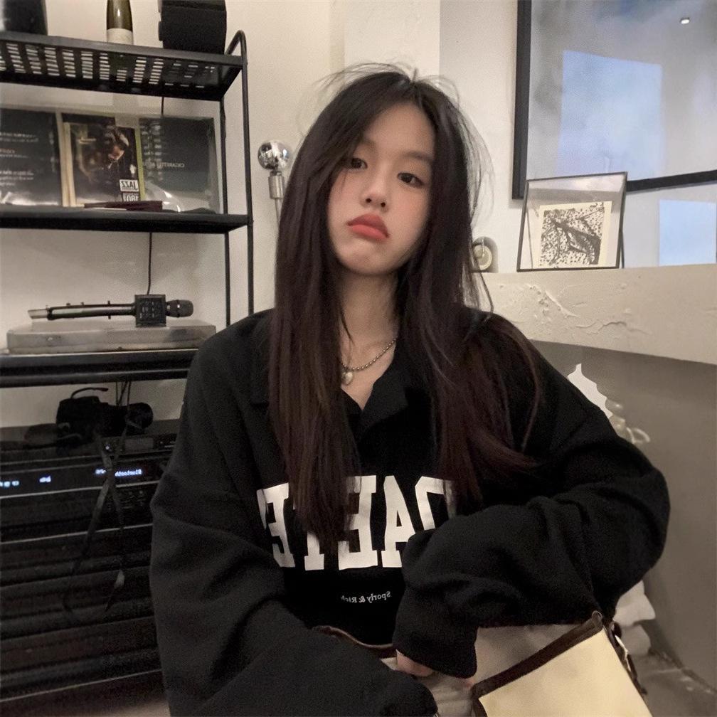 Damen Retro Polokragen Langarm Sweatshirt - Figurbetonendes BF-Stil Oberteil für Frühling & Herbst