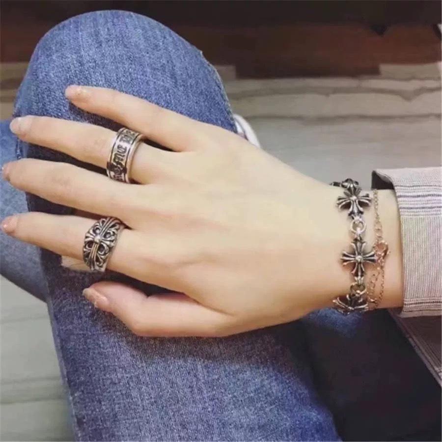 Unisex Sterling Silver Retro Cross Emotion Bracelet