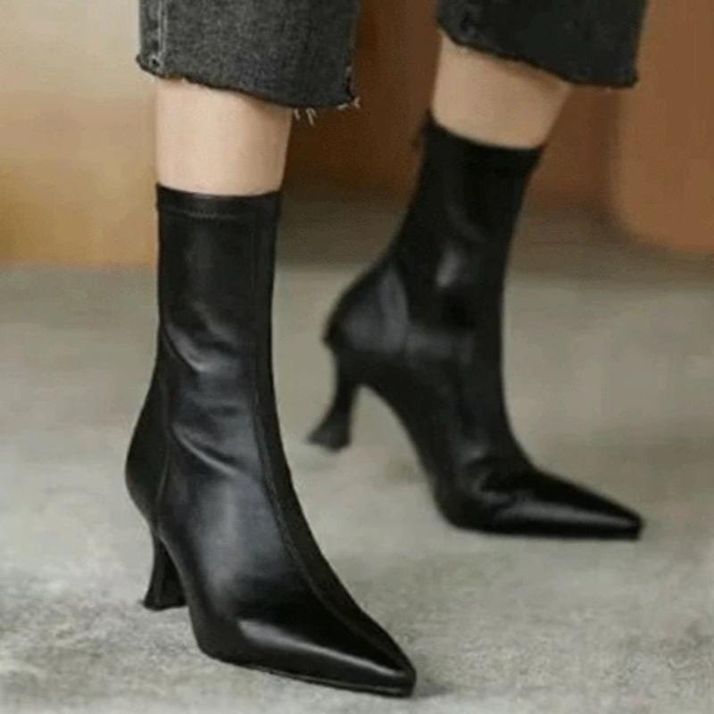 Pointed Toe Women Ankle Boots High Heels Shoes Winter Fashion Pumps  New Trend Goth Woman Chelsea Short Botas Heeled Shoes