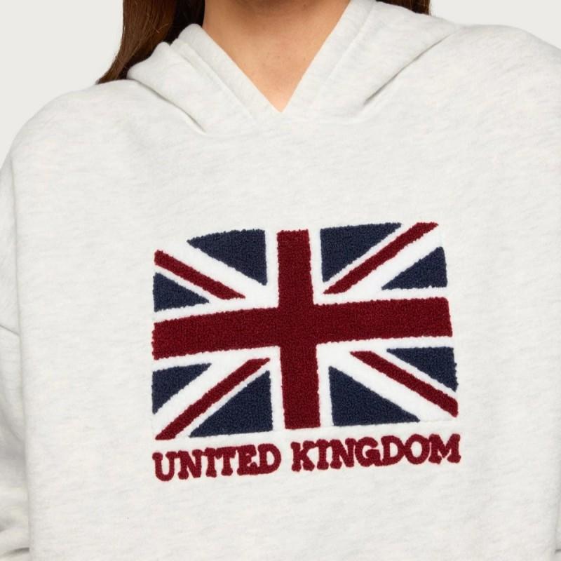 Womens V-Neck Long Sleeve Loose Fit Casual Sweatshirt With Flag Print Waffle Knit Comfortable Streetwear Top