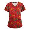 Plus SizePrinted Scrub Working Uniform Tops For Women's Cross V-Neck Print Short Sleeve Fun T-Shirts Workwear Tee With Pockets
