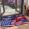 A Patriotic Door Mat Featuring a Independence Day Design with Elements Like The National Flag And Fireworks, Made of Washable