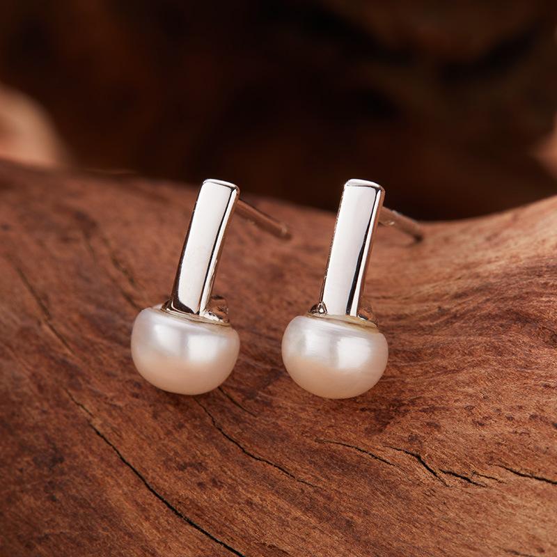 Natural Pearl Stud Earrings Women'S S925 Sterling Silver Versatile Color Treasure Ear Jewelry Earrings