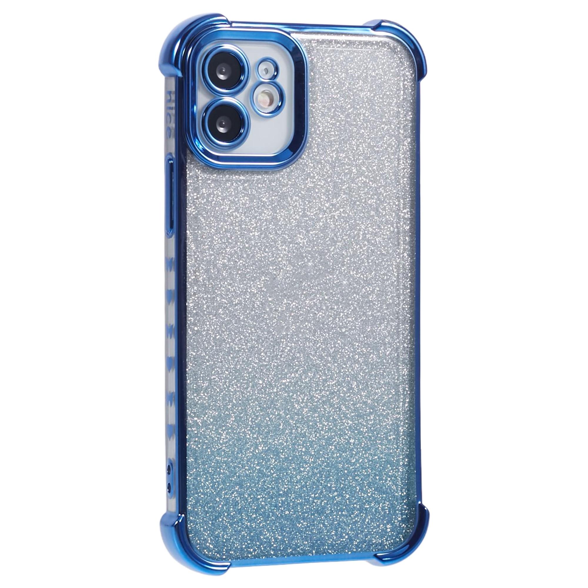 

For iPhone 12 Case Electroplating Glitter Soft TPU Phone Cover Side Heart Pattern Blue