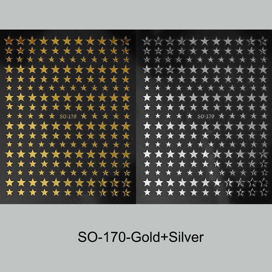 3D Black Pink Stars Stickers for Nails Golden Silvery Stars Adhesive Nail Decals Autumn Winter Festival DIY Nail Art Accessories